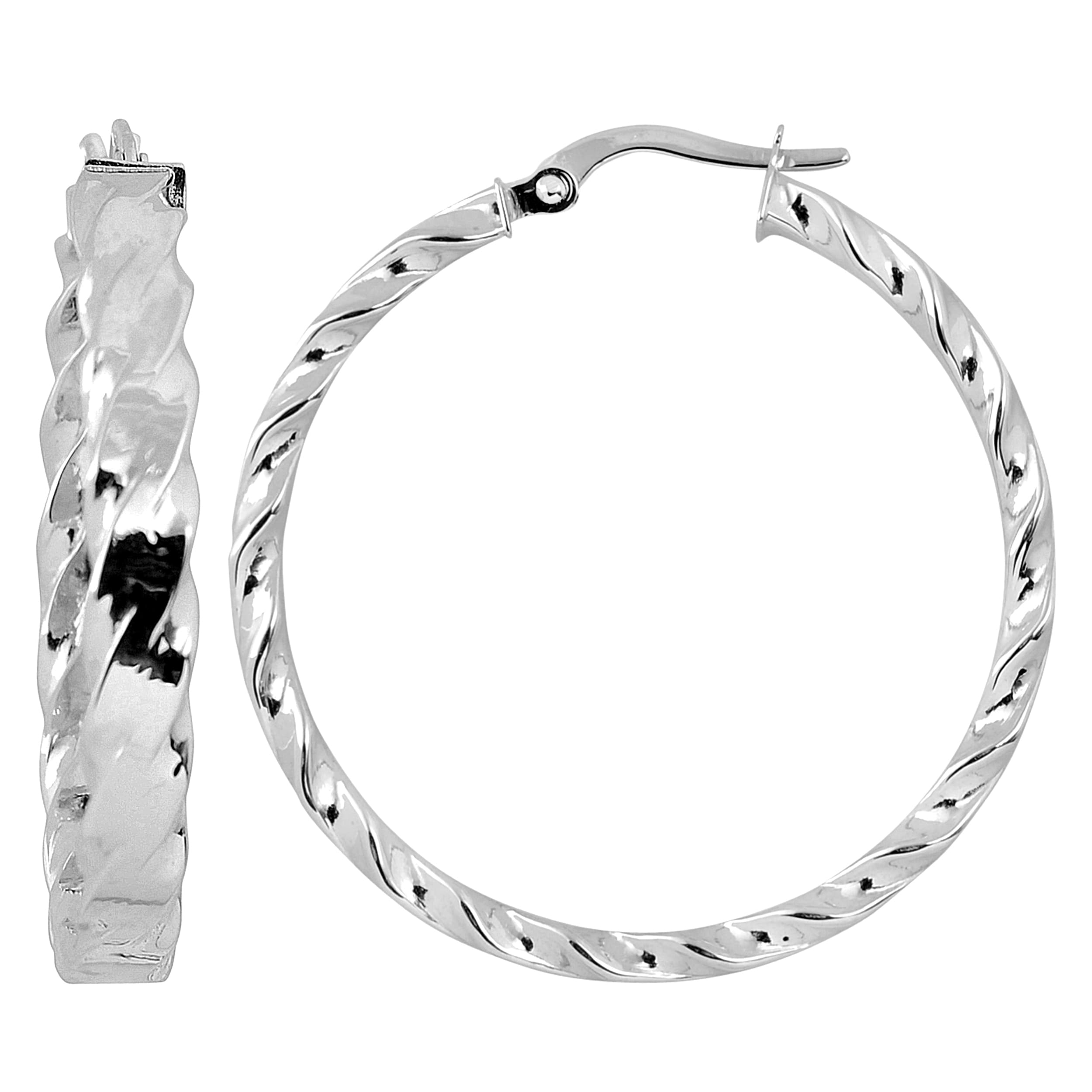 Au Naturale Italian 14k White Gold 4.5x30-mm Twisted Design Round Hoop Earrings