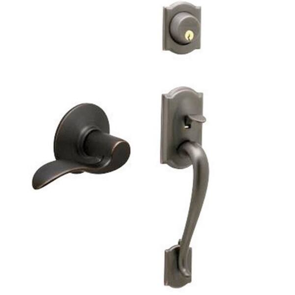 Schlage Camelot, Accent Aged Bronze Entry Handleset ANSI Grade 2 1-3/4 in.