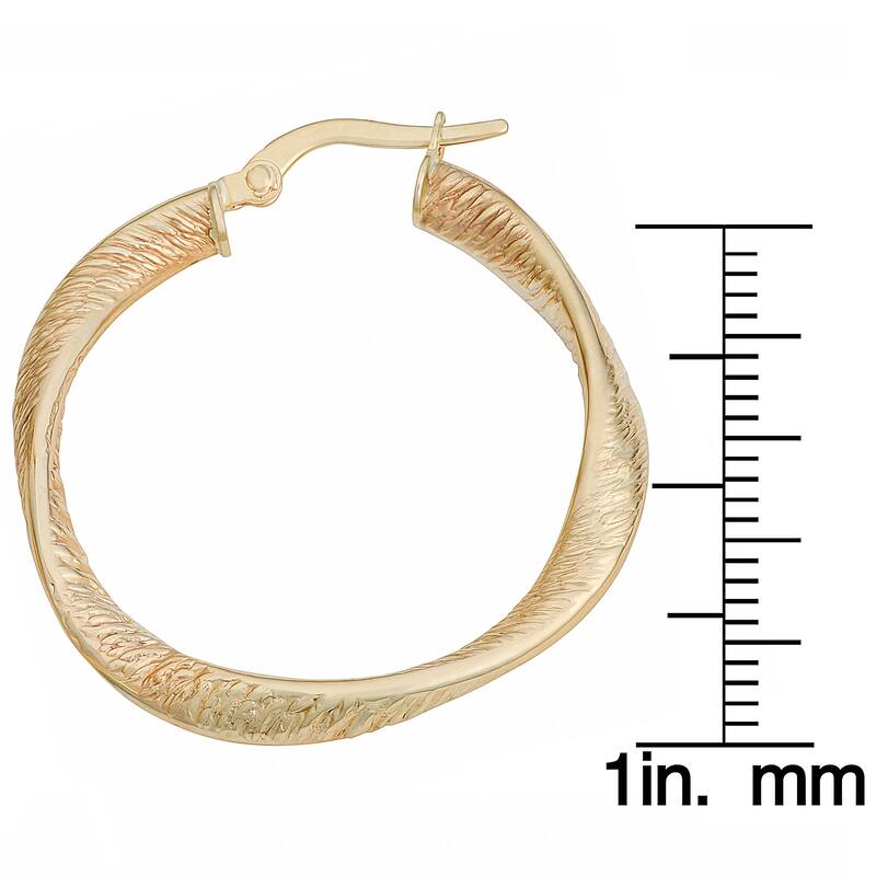 Fremada Italian 14k Yellow Gold 3x25-mm Stone Finished Twisted Hoop Earrings
