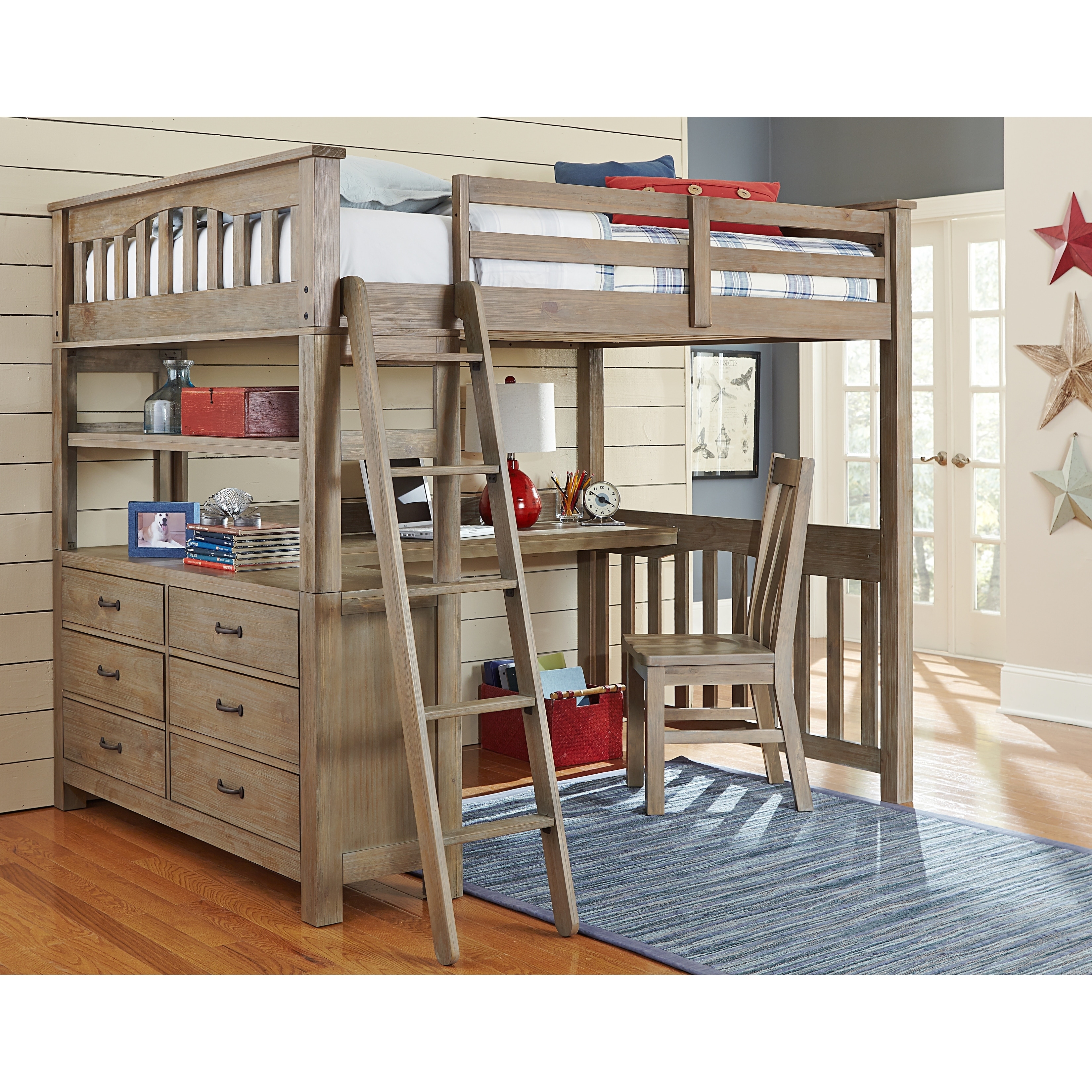 full size loft bed with desk and stairs