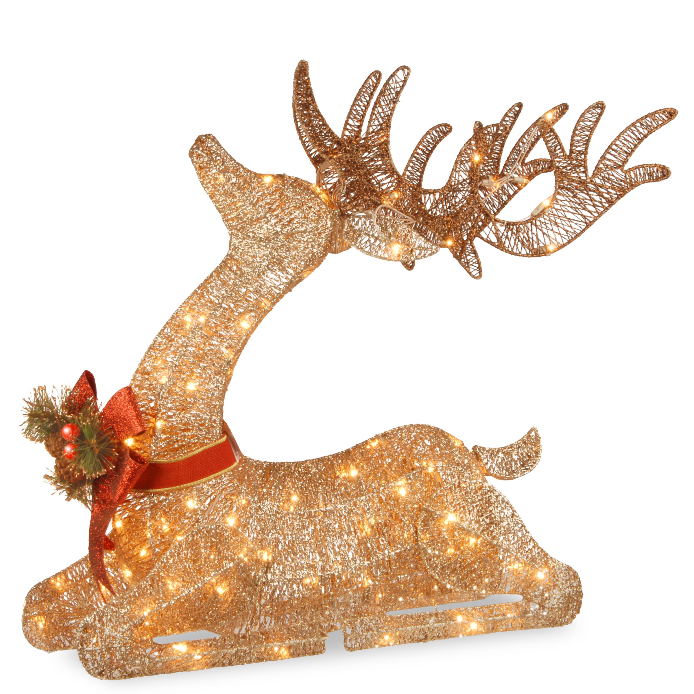 National Tree Company 31 in. Champagne Glittered Sisal Pre-lit 31-inch Resting Reindeer - 31 in
