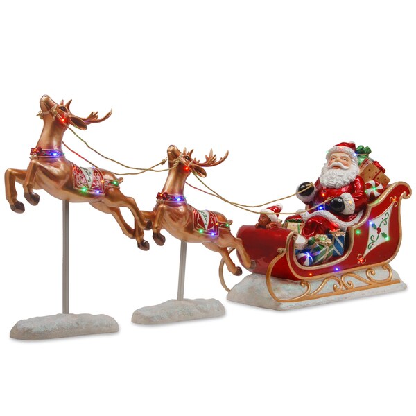 Resin 21-inch Santa and Reindeer Figurine - 19303531 