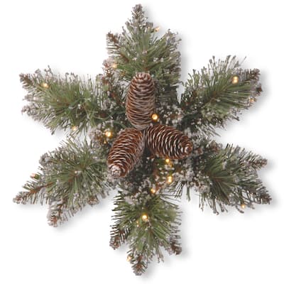 National Tree Company 14 in. Glittery Bristle Pine Snowflake with Battery-operated Warm White LED Lights - 14 in