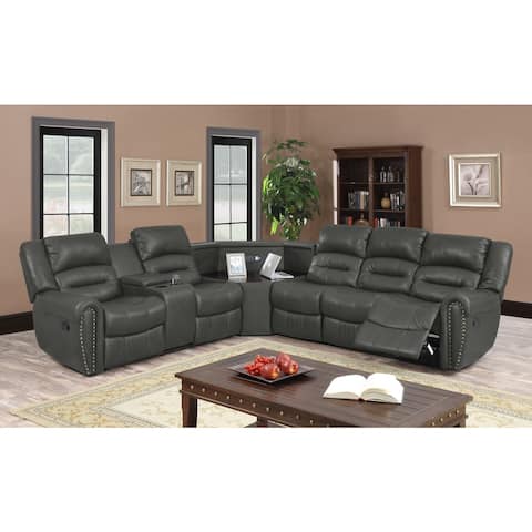 Nathanial Home Amelia Ported Grey Bonded Leather Sectional