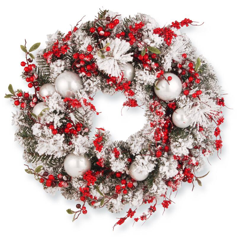 Red and White 24-inch Artificial Ornament Christmas Wreath - Green - 24"