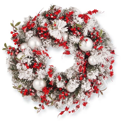 Red and White 24-inch Artificial Ornament Christmas Wreath - 24"