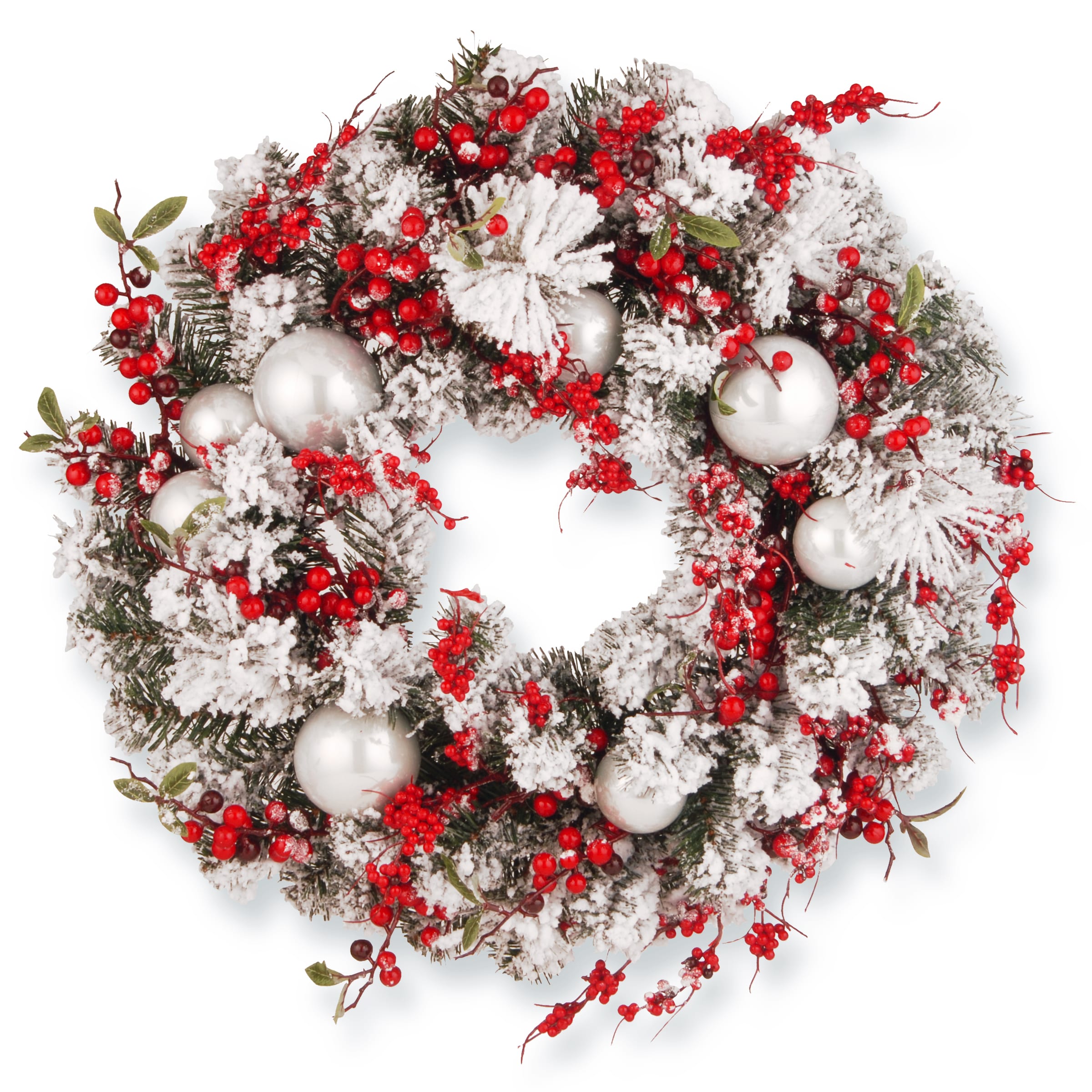 Red and White 24-inch Artificial Ornament Christmas Wreath - 24