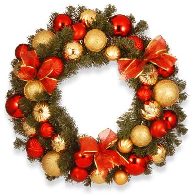 30-inch Goldtone/Red Mixed Ornament Wreath