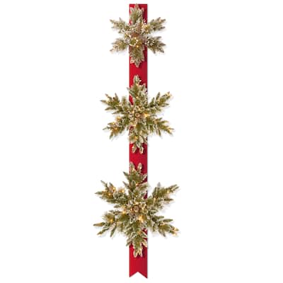 National Tree Company 77 in. Pre-lit Glittery Bristle Pine Triple Snowflake Door Hanging - 77 in
