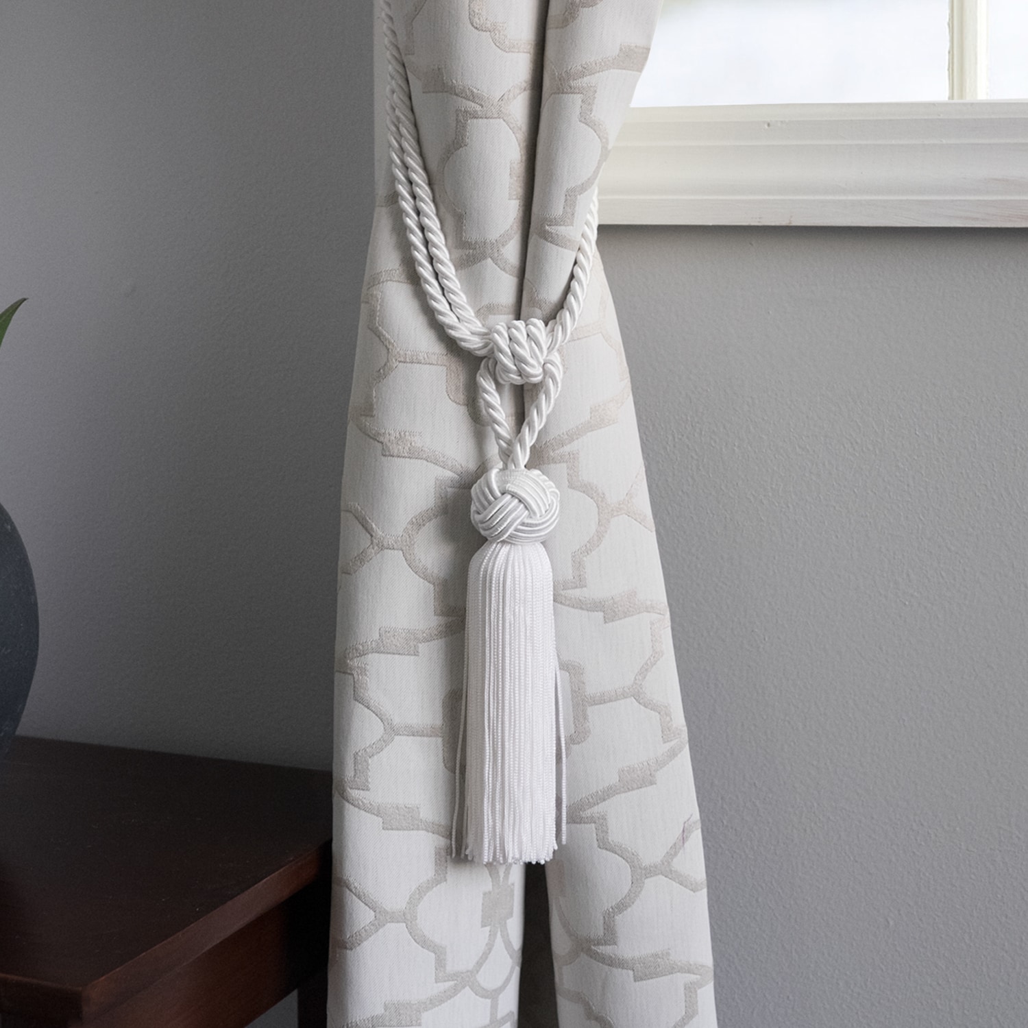 Round Knot White Curtain Tassel Tiebacks Set Of 2 11 Inches