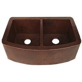 Novatto Redondeado Copper Antique-style Curved Double-bowl Kitchen Sink