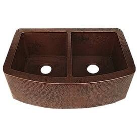 Novatto Redondeado Copper Antique-style Curved Double-bowl Kitchen Sink