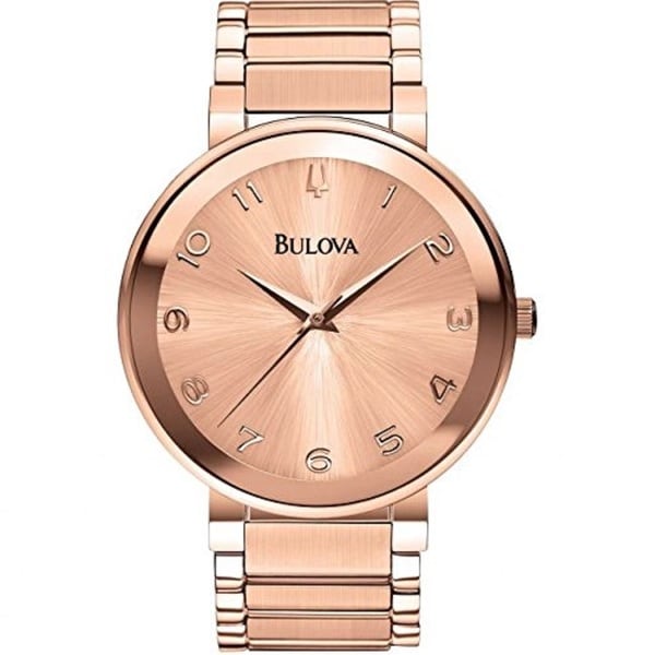 Bulova Women's Rose Gold Tone Stainless Steel Watch with a Scratch Resistant Mineral Crystal