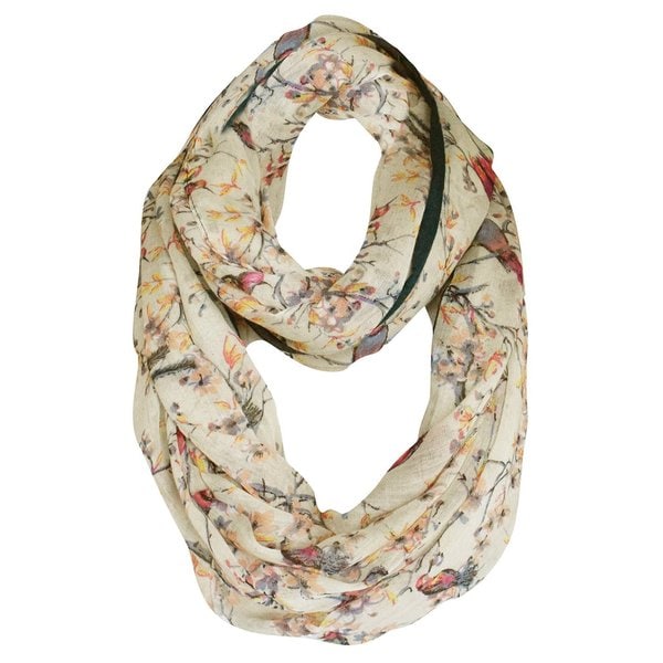 Peach Couture Floral Blossom Hummingbird Print Lightweight Vintage Sheer Scarf. Opens flyout.