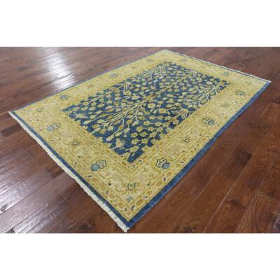 Hand-Knotted Oriental Peshawar Blue Wool Rug (5'4 x 7'8)