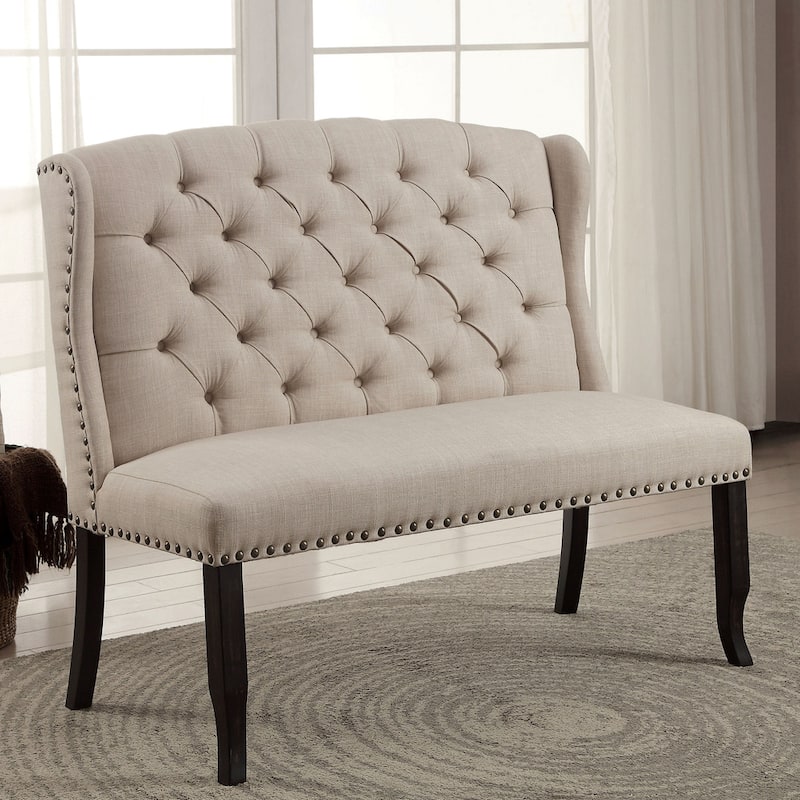 Furniture of America Tays Rustic Linen Fabric Loveseat Dining Bench