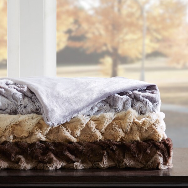 Hampton Hill Lifestyle Ruched Faux Tip Dyed Fur Oversized Throw 3-Color Option