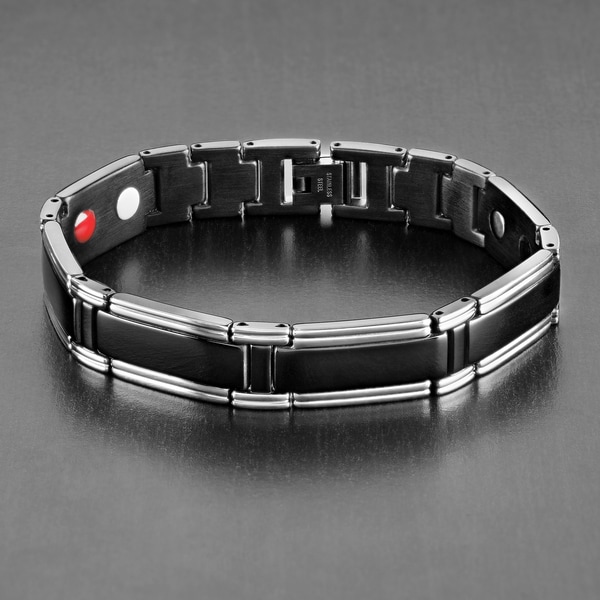 Men's Gold Tone Stainless Steel Magnetic Therapy 12mm Link Bracelet 8.5 Inch