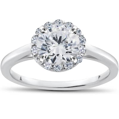 14k White Gold 1ct TDW Lab Grown Diamond Madelyn Halo Vintage Accent Engagement Ring