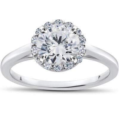 14k White Gold 1ct TDW Lab Grown Diamond Madelyn Halo Vintage Accent Engagement Ring