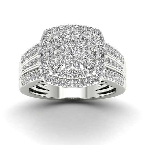 De Couer 10k Gold 1ct TDW Diamond Cluster Halo Engagement Ring - White H-I