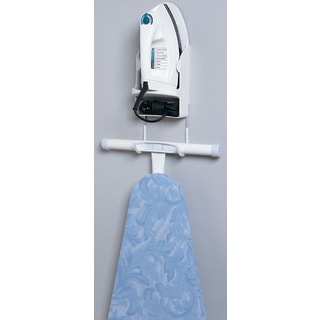 Household Essentials Wall Mounted Ironing Board and Iron Holder, Heat-Resistant Plastic and Cord Cubby, White
