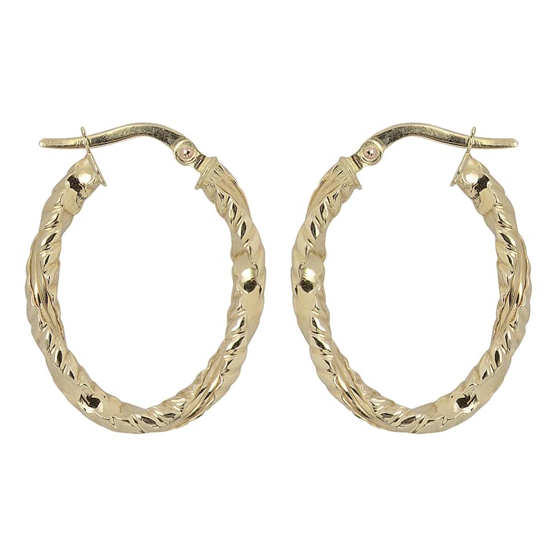 Fremada Italia 14k Yellow Gold High Polish and Diamond-cut Finished Oval Hoop Earrings