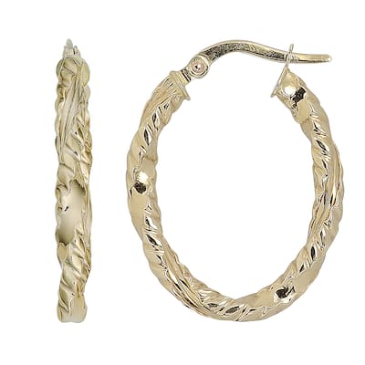 Fremada Italia 14k Yellow Gold High Polish and Diamond-cut Finished Oval Hoop Earrings