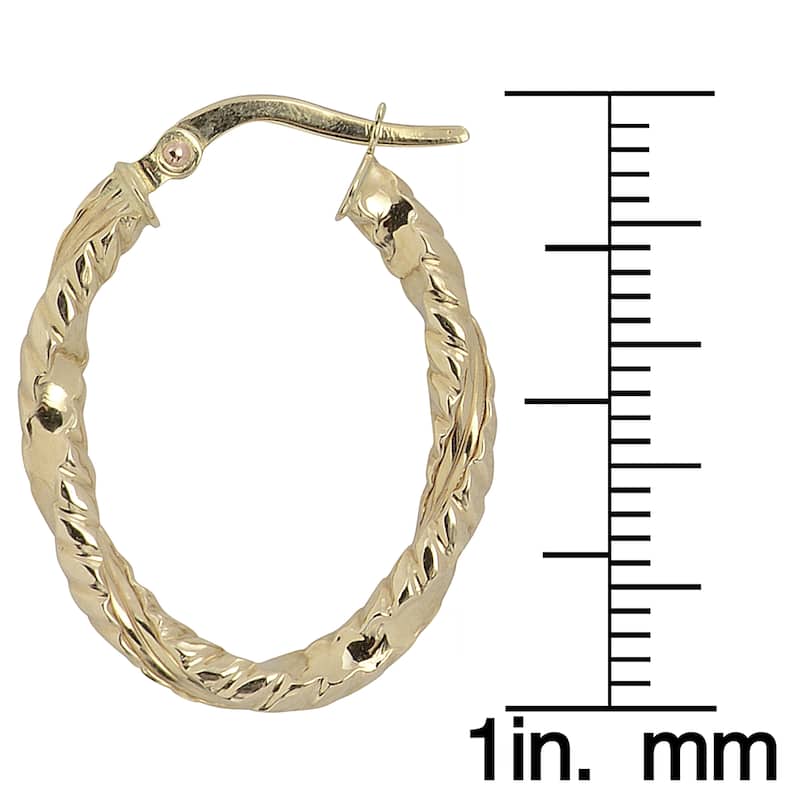 Fremada Italia 14k Yellow Gold High Polish and Diamond-cut Finished Oval Hoop Earrings
