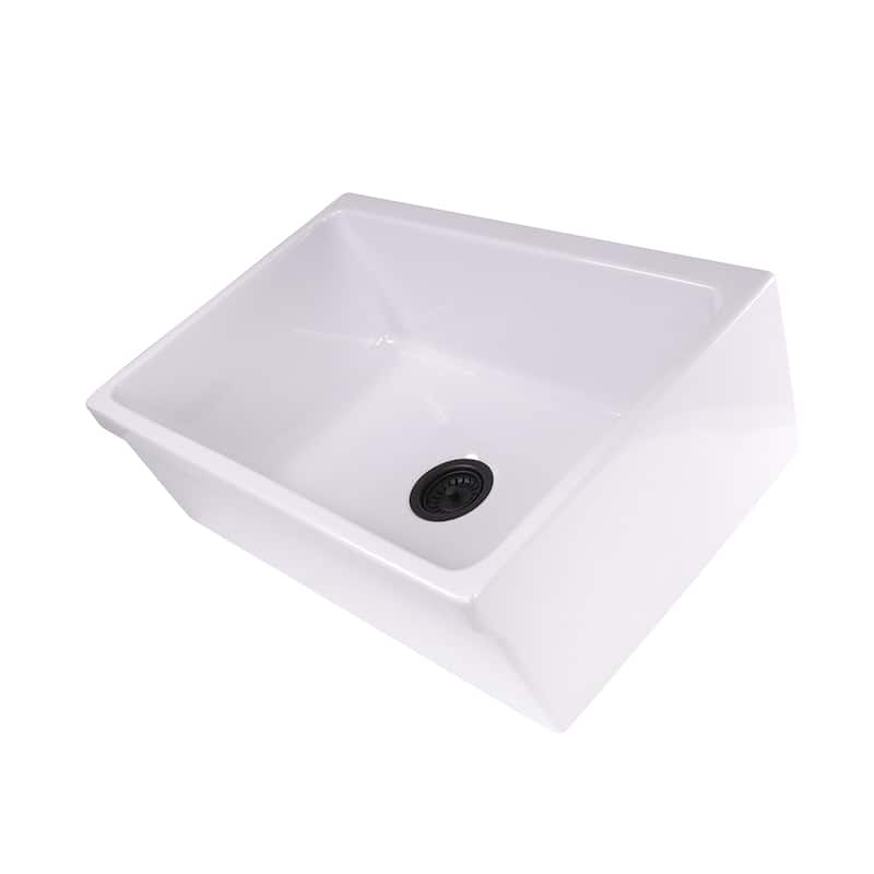 Highpoint Collection Decorative Farmhouse Fireclay Sink and Oil Rubbed Bronze Disposal Drain