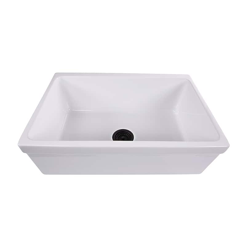 Highpoint Collection Decorative Farmhouse Fireclay Sink and Oil Rubbed Bronze Disposal Drain