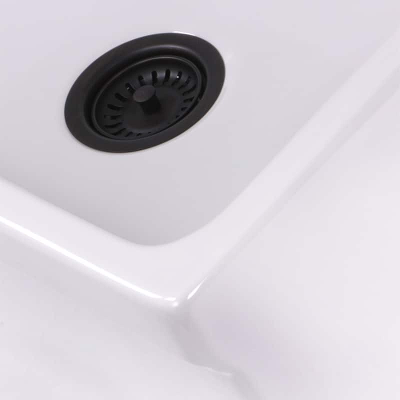 Highpoint Collection Decorative Farmhouse Fireclay Sink and Oil Rubbed Bronze Disposal Drain