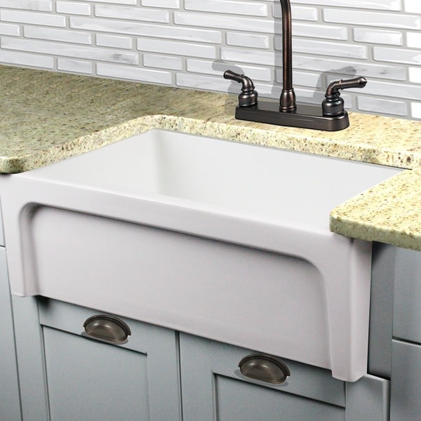 Highpoint Collection Decorative Farmhouse Fireclay Sink and Oil Rubbed Bronze Disposal Drain ...