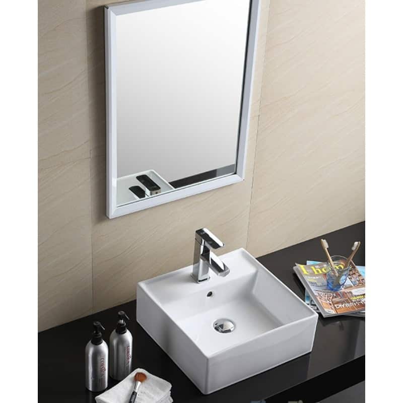 Fine Fixtures Vitreous China White Square Modern Vessel Bathroom Sink