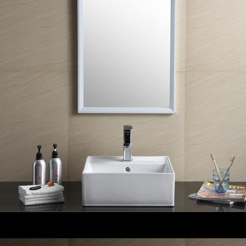 Fine Fixtures Vitreous China White Square Modern Vessel Bathroom Sink