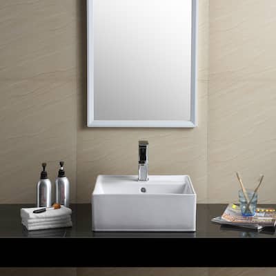Fine Fixtures Vitreous China White Square Modern Vessel Bathroom Sink