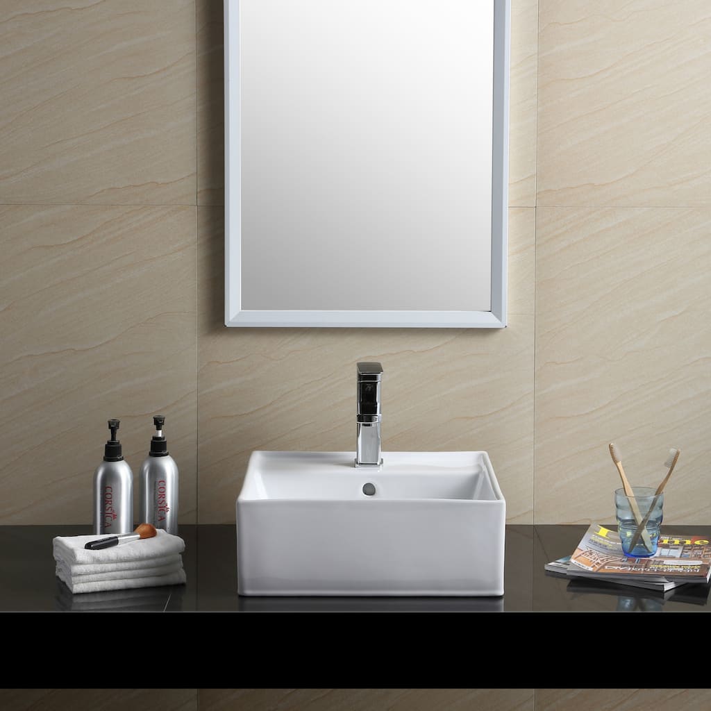 Fine Fixtures Vitreous China White Square Modern Vessel Bathroom Sink
