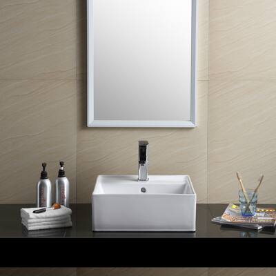 Fine Fixtures Vitreous China White Square Modern Vessel Bathroom Sink