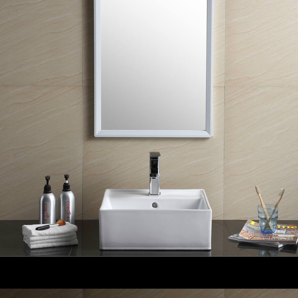 Fine Fixtures Vitreous China White Square Modern Vessel Bathroom Sink