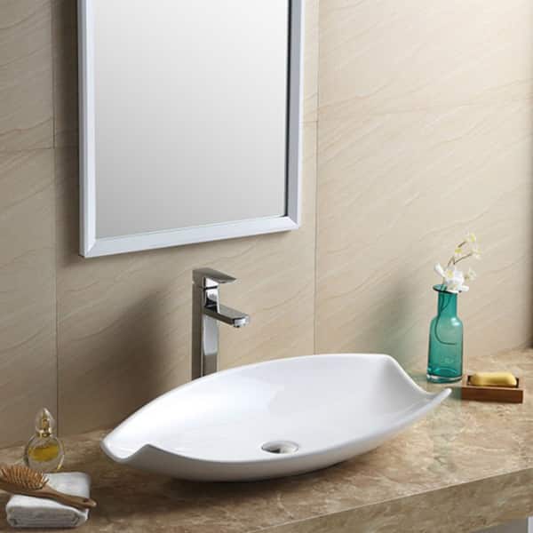 Fine Fixtures Modern White Vitreous China Irregular Vessel Bathroom Sink