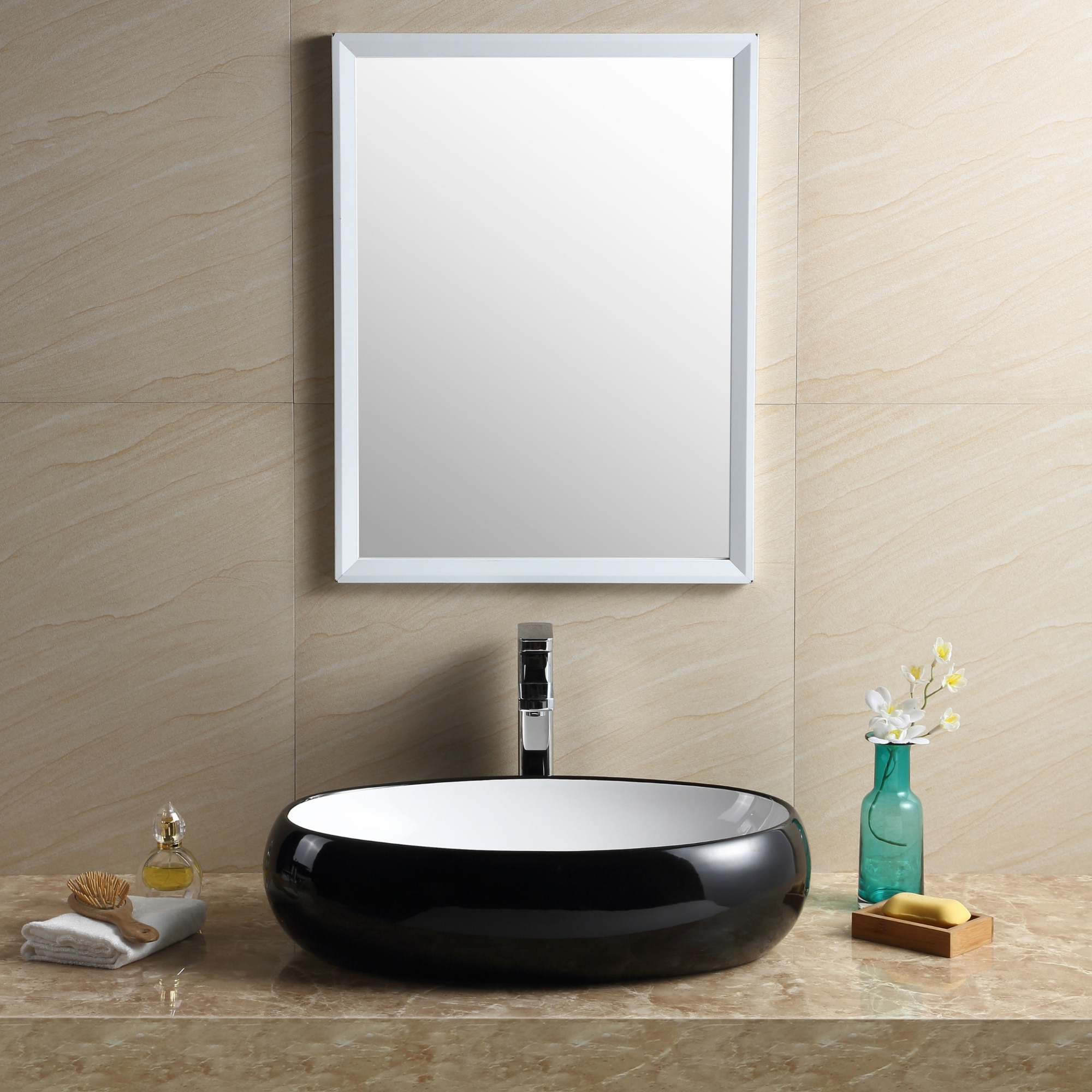 Shop Fine Fixtures Vitreous China Black And White Oval Modern Vessel Bathroom Sink Overstock 12501161