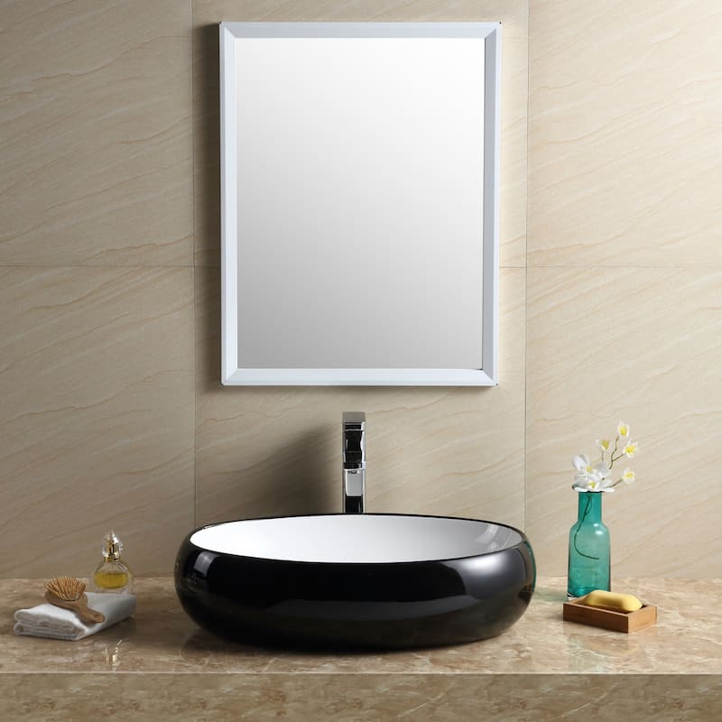 Fine Fixtures Vitreous China Black and White Oval Modern Vessel Bathroom Sink