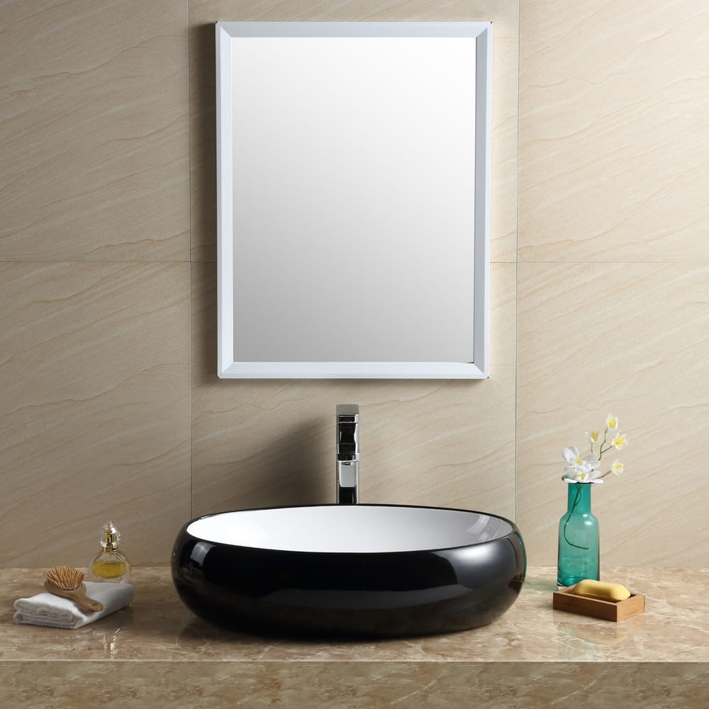 Fine Fixtures Vitreous China Black and White Oval Modern Vessel Bathroom Sink