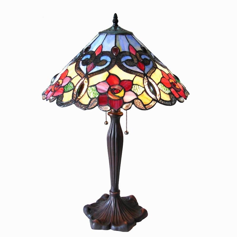 Tiffany Style Rose Floral Design 2-light Antique Bronze Table Lamp