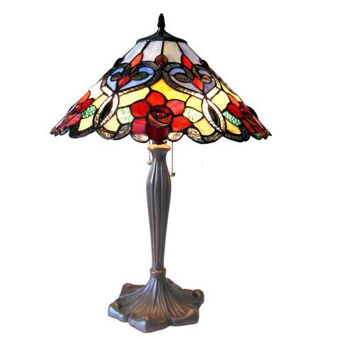 Tiffany Style Rose Floral Design 2-light Antique Bronze Table Lamp