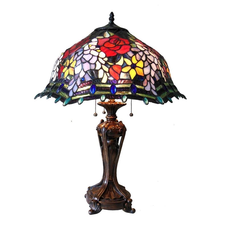 Tiffany Style Rose/Wisteria Floral Design 3-light Antique Bronze Table Lamp