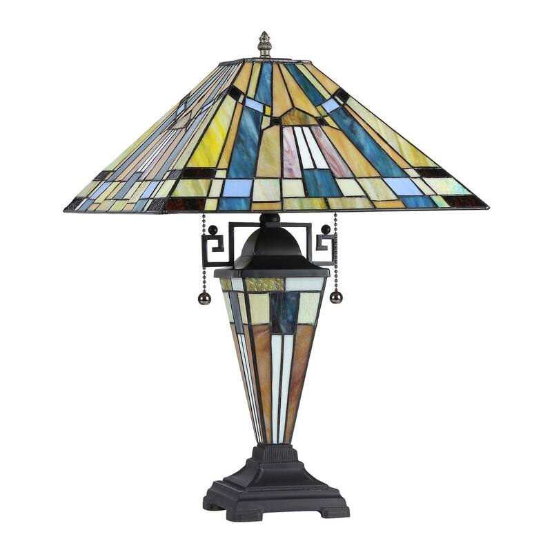 Tiffany Style Mission Design 2+1-light Blackish Bronze Table Lamp