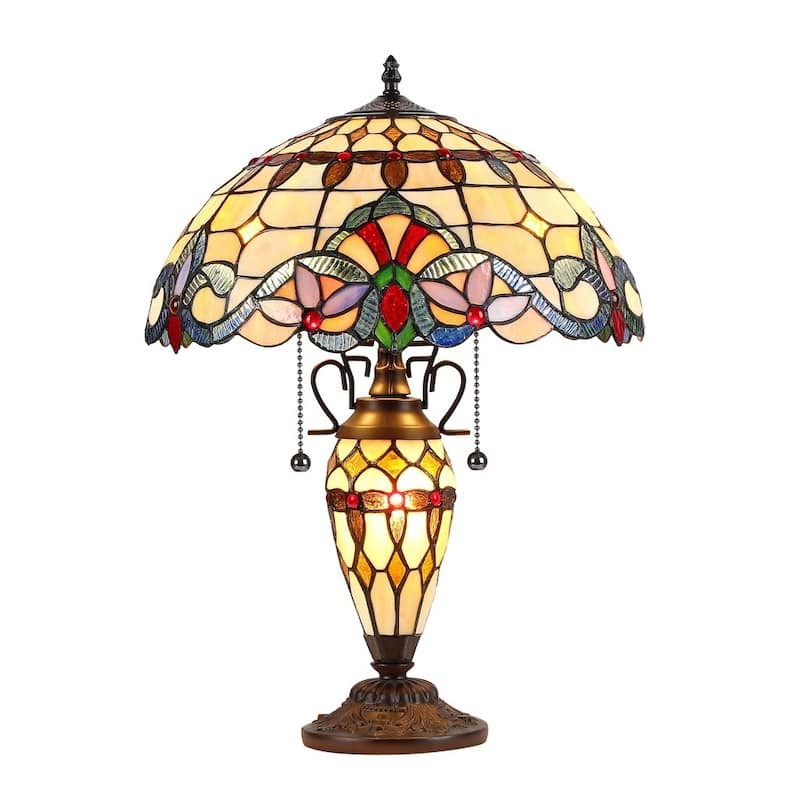 Tiffany Style Victorian Design 2+1-light Dark Bronze Table Lamp