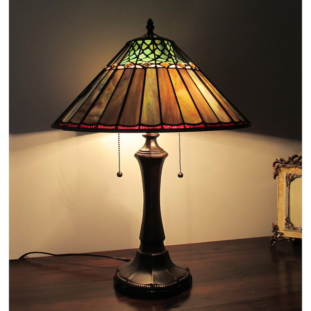 Tiffany Style Mission Design 2-light Dark Bronze Table Lamp