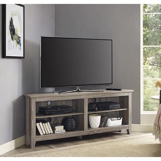 slide 1 of 1, 58-inch Corner TV Stand - Driftwood